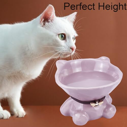 Cute Ceramic Tilted Food Bowls for Indoor Cats Cat Bowl Elevated Cat Bowls Whisker Friendly 5.4 Inch Wide 15° Raised Kitten Supplies Dishwasher and Microwave Safe Purple Cats Water Bowl - color: Purple Ceramic Cat Food Bowls