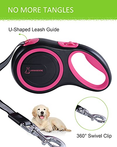 26FT Heavy Duty Retractable Dog Leash with 2 Chew Proof Wire Ropes, 360° Tangle-Free Double Dog leashes with Anti-Slip Handle for Small/Medium/Large Dogs - color: Pink
