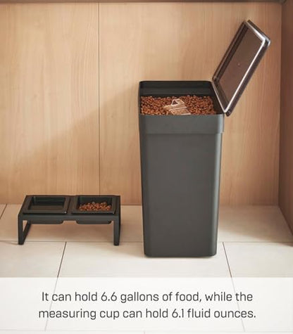 YAMAZAKI Home Tower Airtight Pet Food Storage Container - Cat And Dog Food Holder Bin With Transparent Lid And Handle - Extra Large - Polypropylene - 6.6 Gallons, 25 Liters - color: Black, size: Extra Large
