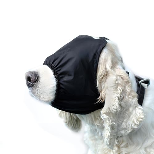 DELIFUR Dog Muzzle Pet Eye Cover Dog Blindfold Thunder Cap for Dogs Eye Mask Nylon Shading for Grooming Anti Car Sickness Adjustable (Regular, L) - size: Large