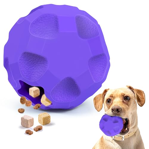 Durable Dog Balls, Dog Puzzle Toy for Boredom, Dogs Enrichment Toy, Interactive Treat Dispensing Balls for Large Dogs to Keep Them Busy - color: Purple