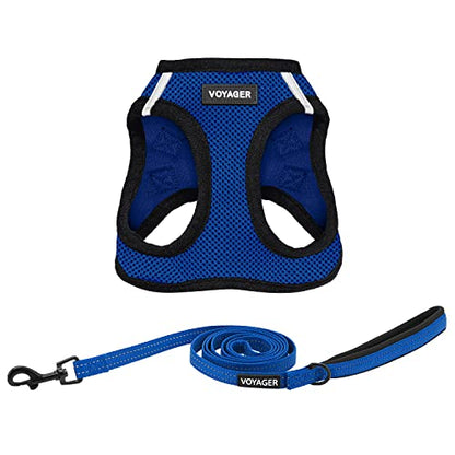 Voyager Step-in Air All Weather Mesh Harness and Reflective Dog 5 ft Leash Combo with Neoprene Handle, for Small, Medium and Large Breed Puppies by Best Pet Supplies - Blue, X-Small - color: Leash Harness Set (Royal Blue Base), size: XS (Chest: 13 - 14.5"