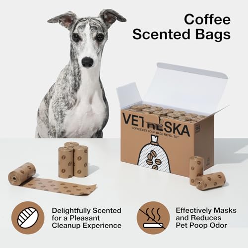 VETRESKA Dog Poop Bags, 540 Count Coffee Scented Waste Bags, Leak Proof, Extra Thick, 9" x 13" Large Dog Pet Bags for Dogs and Cats - (36 Rolls) - size: 1 Count (Pack of 540), style: coffee