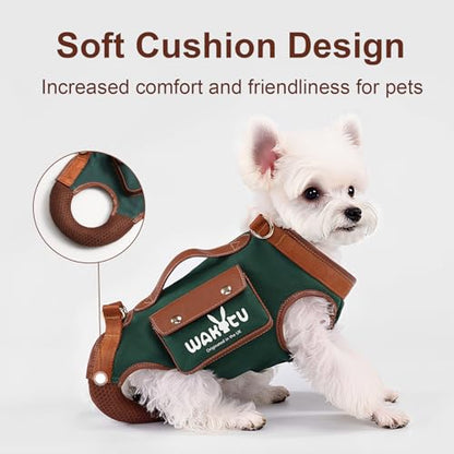 Wakytu Dog Lift Harness Dog Carrier Sling for Small Dogs & Cats,M | stylish puppy sling carrier with handle & pocket,adjustable leash,walking & travel - color: 1.0 Green, size: Medium(8-13 LBS)