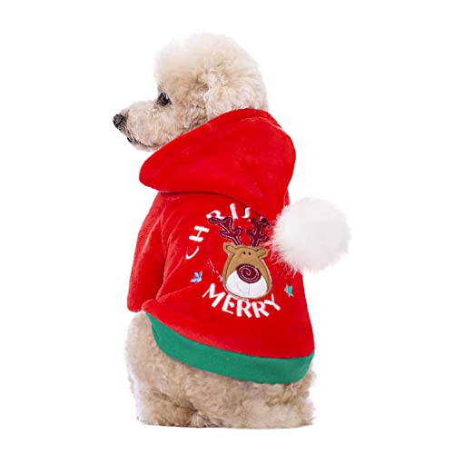 Christmas Puppy Dog Hoodies for Small Medium Dogs, Hooded Sweatshirt with Pocket Pet Cat Hoody Clothes Sweaters Fleece Coat Dog Costume - color: Red, size: Small
