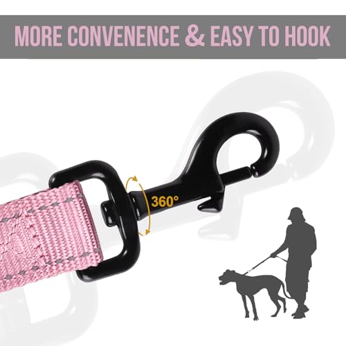 OneTigris Handled No-Pull Dog Walking Leash Long Traffic Leads for Medium to Large Dogs (Pink, 6FT) - color: Pink, size: 6FT