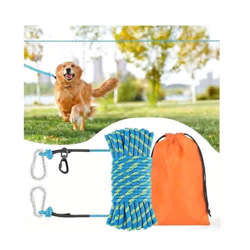 100ft Dog Leash, Long Leash for Dogs Outside, Dog Tie Out Cable, Lead for Camping, Tether for Yard, Line (Blue) - color: Blue, size: 100FT