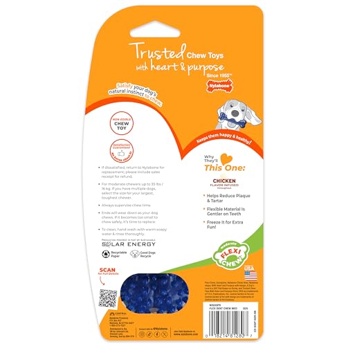 Nylabone Textured Dental Bone Flexi Chew Toy for Dogs, Dog Toys for Moderate Chewers, Chicken Flavor, Medium - Up to 35 lbs, 1 Count - size: Medium