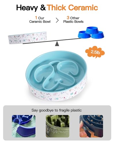 Slow Feeder Dog Bowl, Ceramic Dog Bowls 1.5 Cup Puzzle Feeder - Stops Fast Eating, Prevents Bloat, Choking & Black Chin for Medium/Large Dogs, Blue - color: Blue