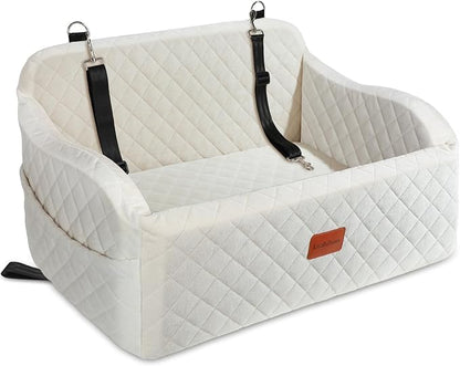 Lealchum Dog Car Seat for Medium/Large Dogs,2 Clip-On Safety Leashs for 2 Small Dogs,Removable and Washable Comfy Pet Car Seat,Easy to Install and Clean (Beige, Large) - color: Beige