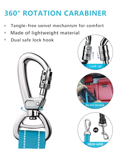 AUBELL Dog Seat Belt for Car,Updated 3-in-1 Adjustable Reflective Bungee Heavy Duty Dog Car Harness Tether with Clip Hook Latch & Buckle,Swivel Zinc Alloy Carabiner,Blue - color: Blue