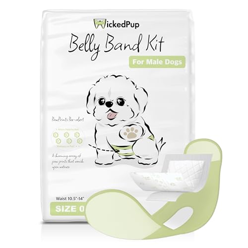 WICKEDPUP Male Dog Belly Band Kit, 50 Diaper Pads & 1 Reusable Male Wrap (Size 0 (10.5"-14" Waist)) - size: Size 0 (10.5"-14" Waist)