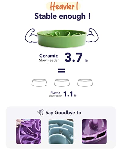 LE TAUCI Slow Feeder Dog Bowls Ceramic, 3 Cups Slow Feeding Dog Bowl Medium Large Breed, Pet Bowl for Fast Eaters, Puzzle Pet Dishes,Clover Green - color: Clover Green, size: L-3 Cups