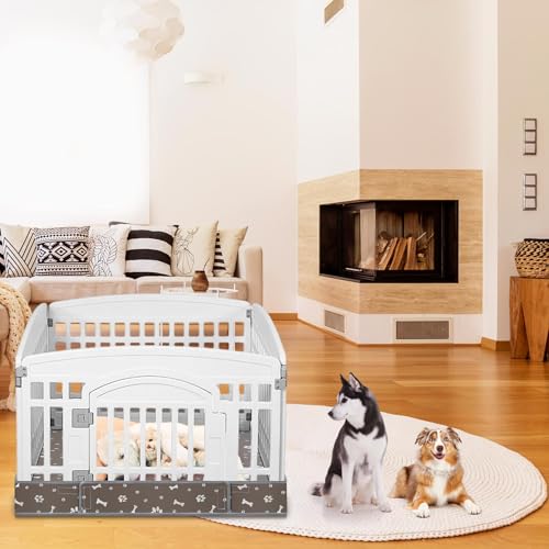Marsui Dog Playpen Bottom Pad Fits for 36 Inch 4 Panels Pet Exercise Mat Puppy Crate Pad Reusable Washable Pet Training Pee Mat Hoop and Loop Design, Playpen Not Included (Grey) - color: Grey, style: Dog Paw Bone Print