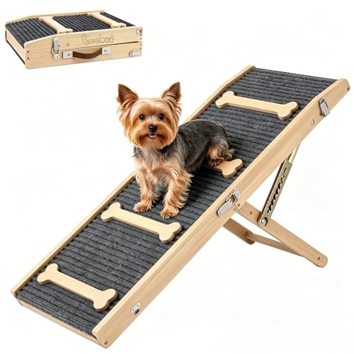 Pawaboo 2026 Upgraded Dog Ramp for Couch, Foldable Small Dog Ramp for Sofa with 7 Adjustable Heights from 2.2" to 18.5", Portable Non-Slip Pet Ramps for Couch Sofa, Wood - color: Wood