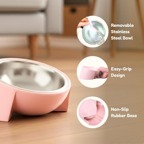 Tilted Dog Bowl for Flat-Faced & Senior Dogs, 15° Slanted Stainless Steel Dog Food Bowl, Elevated Pet Feeder for Small & Medium Dogs (Black + Dark Blue, M (420 ML / 1.5 Cups)) - color: Black + Dark Blue