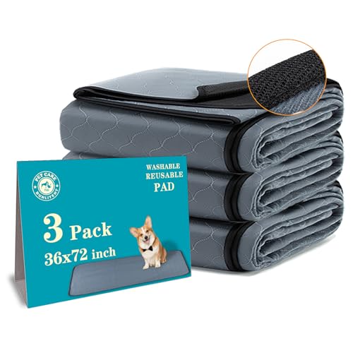Bunlitent Washable Pee Pads for Dogs 3 Pack, 36x72, Reusable Puppy Pads, Reusable Pee Pads with Quick Dry, Anti-Slip Dog Cat Pee Pads, Whelping Pads, Dog Pen Mat - color: Gray, size: 36x72 Rectangle-3Pack