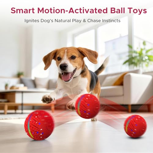 Dog Toys for Small Medium Dog to Keep Them Busy, Smart Interactive Dog Toys, Automatic Moving Bouncy Dog Balls 3-Modes with Lights, Motion Activated Rolling Dog Balls, Mental Stimulation, E-TPU Red - color: Red