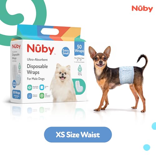 Nuby Pets Disposable Male Dog Wraps with Wetness Indicator, Absorbent & Leak-Resistant Belly Bands for Male Dogs, XSmall (6–13” Waist), 50 Count - size: XS Waist 6 - 13 in