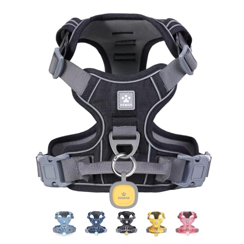 Pawaii No Pull Dog Harness with Pet ID Tag,Reflective Strips No Choke Front O Ring Breathable Mesh Adjustable Soft Padded Pet Vest with Easy Control Handle for Large Dogs | Built for safer walks with a QR Pet ID Tag, front no pull clip, reflective trim, c
