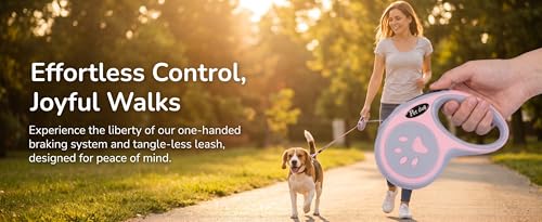 Retractable Dog Leash for Small Medium Dogs One-Click Brake & Lock Anti-Slip Ergonomic Handle 360° Tangle-Free Zinc Alloy Hook Durable ABS Casing-9.84feet Pink - color: Pink, size: 1