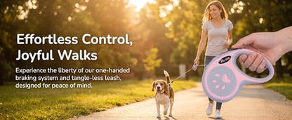 Retractable Dog Leash for Small Medium Dogs One-Click Brake & Lock Anti-Slip Ergonomic Handle 360° Tangle-Free Zinc Alloy Hook Durable ABS Casing-9.84feet Pink - color: Pink, size: 1
