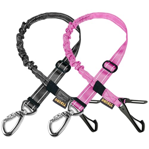 AUBELL Dog Seat Belt for Car,2 Pack Set 3-in-1 Adjustable Reflective Bungee Heavy Duty Dog Car Harness Tether with Clip Hook Latch & Buckle,Swivel Zinc Alloy Carabiner,Black+Hotpink - color: Set Black+Hotpink