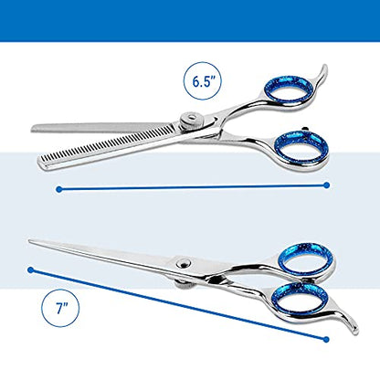 Laazar Pet Grooming Set - 7" Straight Pet Grooming Scissors & 6.5" Pet Thinning Shears with 42 Teeth | Professional Dog Scissors Kit | Use as Cat and Dog Shears - size: 7 Inch