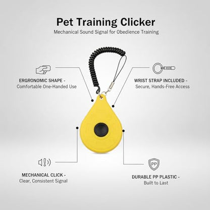 Dog Training Clicker with Wrist Strap - Ergonomic Mechanical Sound Signal for Obedience & Trick Training, Durable PP Plastic (1 Pack) - color: Yellow