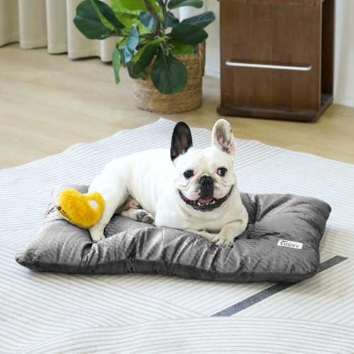 FUNNY FUZZY Washable Dog Crate Pad 30x20, Double-Sided Cooling Linen & Sherpa, Flat Crate Mat/Kennel Pad, Rectangle Dog Bed for Medium Dogs & Cats, Charcoal Grey - color: Grey, size: 30"×19" Medium