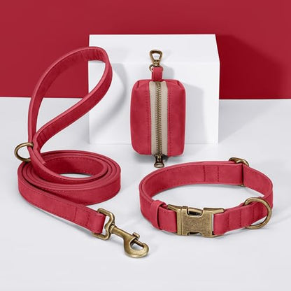 Didog Stylish Dog Poop Bag Holder for Leash, Easy-Pull and Colorful PU Leather Dog Poop Bag Dispenser with Metal Clip, Includes 1 Roll Pet Waste Bag for Daily Walking,Red - color: Red