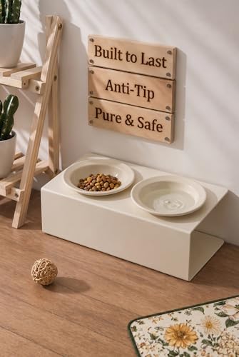 Elevated Cat Bowls 3.4 oz x2, Raised Cat Bowl Stand, Ceramic Cat Food and Water Bowl Set for Cats and Small Dogs (White) - color: white