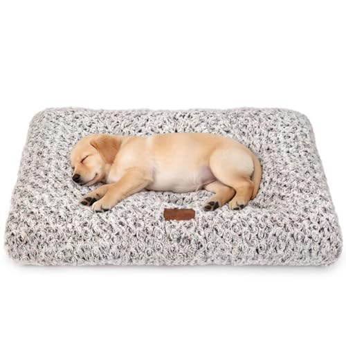 Dog Bed Crate Pad - Rosette Pattern White Velvet Pet Bed Anti-Slip Comfy Kennel Pad for Crates Rosette Brown S - color: Rosette Pattern Brown, size: Small 24"x18"