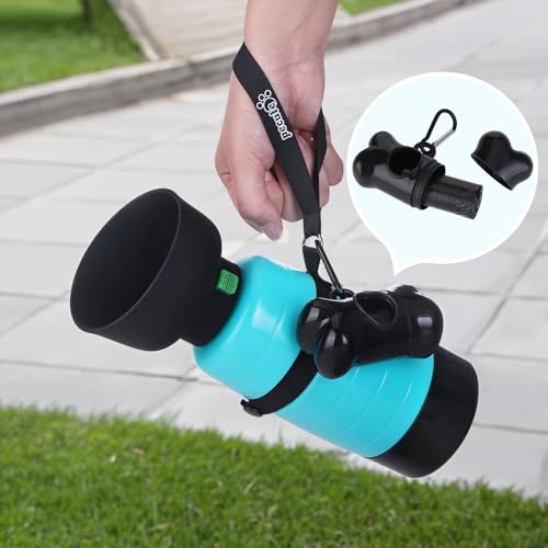 Pecute Dog Water Bottle Portable 22 oz with 5 oz Food Container, Poop Bag Holder, Portable Dog Water Bottle Dispenser, Leakproof, Lightweight, Pet Water Bottle for Dogs Outdoor Travel Walking | Portable, Lightweight, Leakproof BPA Free for hiking, camping