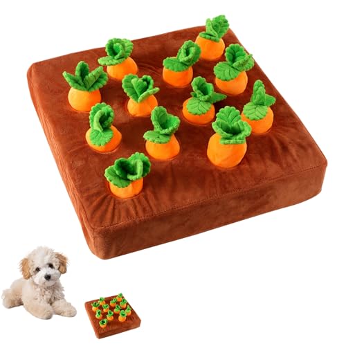 Penitue Carrot Dog Toy, Puppy Puzzle Including Snuffle Mat and Removable Soft Carrots Toy Stimulating Fun Cute Interactive Game for Small Dog Brain Training Enrichment Foraging Skill