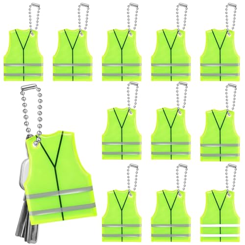 Liliaafar 12 Pcs Reflective Keychain Tags Vest Shape Glow in the Dark Keychain Safety Reflector Pendant for Zippers Backpack Dog Collar Bags Walking Running Cycling (Green) - color: Green