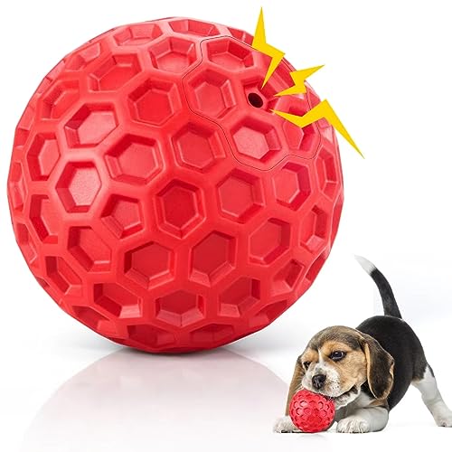 DISSKNIC Indestructible Squeaky Dog Balls Puppy Toys, Interactive Dog Toys for Small Dogs, Puppy Chew Toys for Teething and Relax, Dog Chew Toy Balls Small Dog Toys for Small Breed, Outdoor Dog Toys - color: Red, size: Small