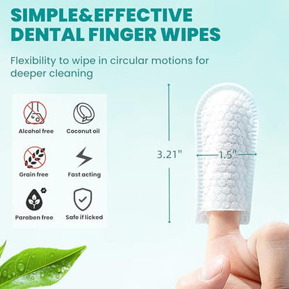 MEDUWEDU Dental Care Finger Wipes 60 Counts,Teeth Cleaning Finger Wipes for Dogs & Cats,Reduces Plaque & Freshens Breath, Mint Scent - size: 1.5" 60pcs