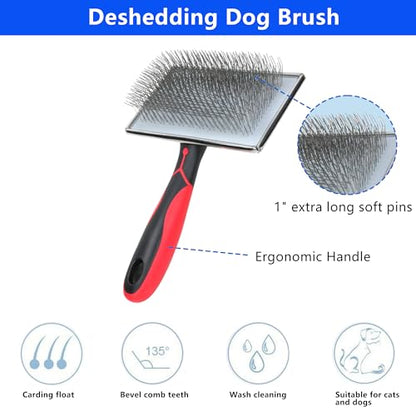 Slicker Brush for Dogs, Deshedding Dog Brush - Removes Loose Fur and Tangles, 1"" Extra Long Pins Go Deep Into The Undercoat, Professional Grade Dog Brush for Shedding, Large, Red