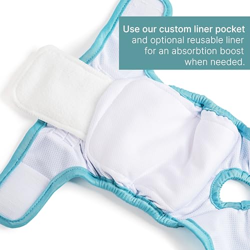 rocket & rex Washable Reusable Female Dog Diapers with Snaps (Large, 3ct) | Adjustable for a customized, snug fit. Includes liner pocket for extra absorbency. Guaranteed for 300 washes. - size: Large