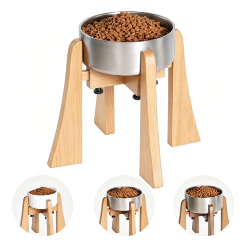 Elevated Bowl Stand Set 10-inch with Heavy Duty Beech Wood Made, Anti-Vomit Design for Medium Breed, Senior Dogs, Ergonomic Neck Protecting, Adjustable Diameter, Easy Clean Non Toxic - color: Beech Natural, size: 10" Height