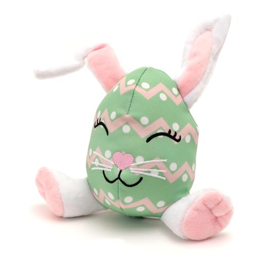 The Worthy Dog Holiday Pattern Tough Plush Squeaky Dog Toy,Easter Egg Bunny | Durable Mesh-Fused Lining, Chomp-Resistant Nylon, Interactive Tug & Toss Play, Easter Egg Bunny, Green, One Size - color: Easter Egg Bunny - Green, size: One Size