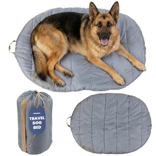 Travel Dog Bed (48" x 36") - Foldable & Packable for Travel, Road Trip, Camping – Lightweight, Water Resistant & Cozy with Soft Padding – Compact, Portable & Machine Washable – Large Breeds: Grey - color: Foggy Trail, size: X-Large