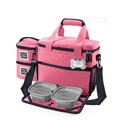 Mobile Dog Gear, Week Away Dog Travel Bag for Small Dogs, Includes Lined Food Carriers and 2 Collapsible Dog Bowl, Pink - color: Pink, size: Small