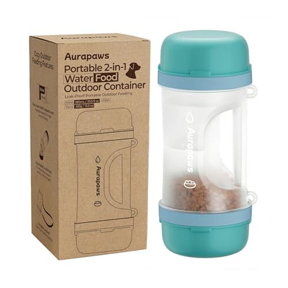 Dog Water Bottle 33.5 Oz with Food Container & 2 Detachable Bowls, BPA-Free - Portable Travel Water Bowl with Shoulder Strap, Leak-Proof Pet Dispenser for Dogs Walking, Hiking, Beach
