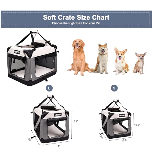 JESPET Soft Dog Crates Kennel for Pets, 3 Door Soft Sided Folding Travel Pet Carrier with Straps and Fleece Mat for Dogs, Cats(7-Light Grey, Large(30" L x 21" W x 23" H)) - color: 7-Light Grey