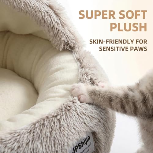 Cozy Zipper Convertible Cat Bed Cave, 2 in 1 Round Plush Donut Dog Bed with Removable Hood, Warm Fuzzy Enclosed Pet Nest Bed for Small Dogs Kittens, Machine Washable (Brown, 23.6 in Medium Size) - color: Brown, size: 23.6 in Medium Size