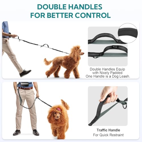 Hands Free Dog Leash with Pouch, Retractable Bungee with Double Padded Handles, Dog Leashes with Bungee for Medium & Large Puppy (Black/Olive Green) - color: Black/Olive Green