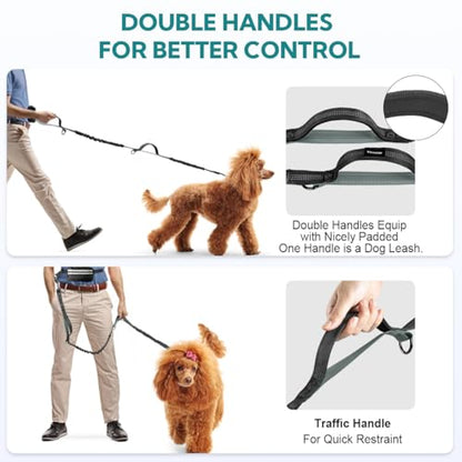 Hands Free Dog Leash with Pouch, Retractable Bungee with Double Padded Handles, Dog Leashes with Bungee for Medium & Large Puppy (Black/Olive Green) - color: Black/Olive Green