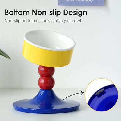 Ceramic Elevated Raised Cat Bowls,Cat Food Dish with Stand, 3 Height Adjustable Raised Dog Bowl Stand for Small Dogs Cats, Adjusts to 4.69", 5.98", 7.28" (Red & Blue) - color: Red & Blue